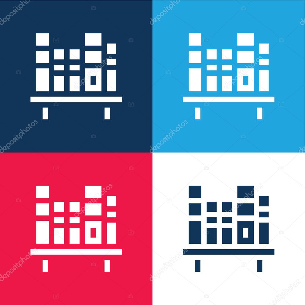 Books blue and red four color minimal icon set