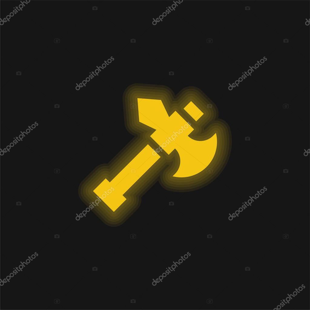 Axe yellow glowing neon icon