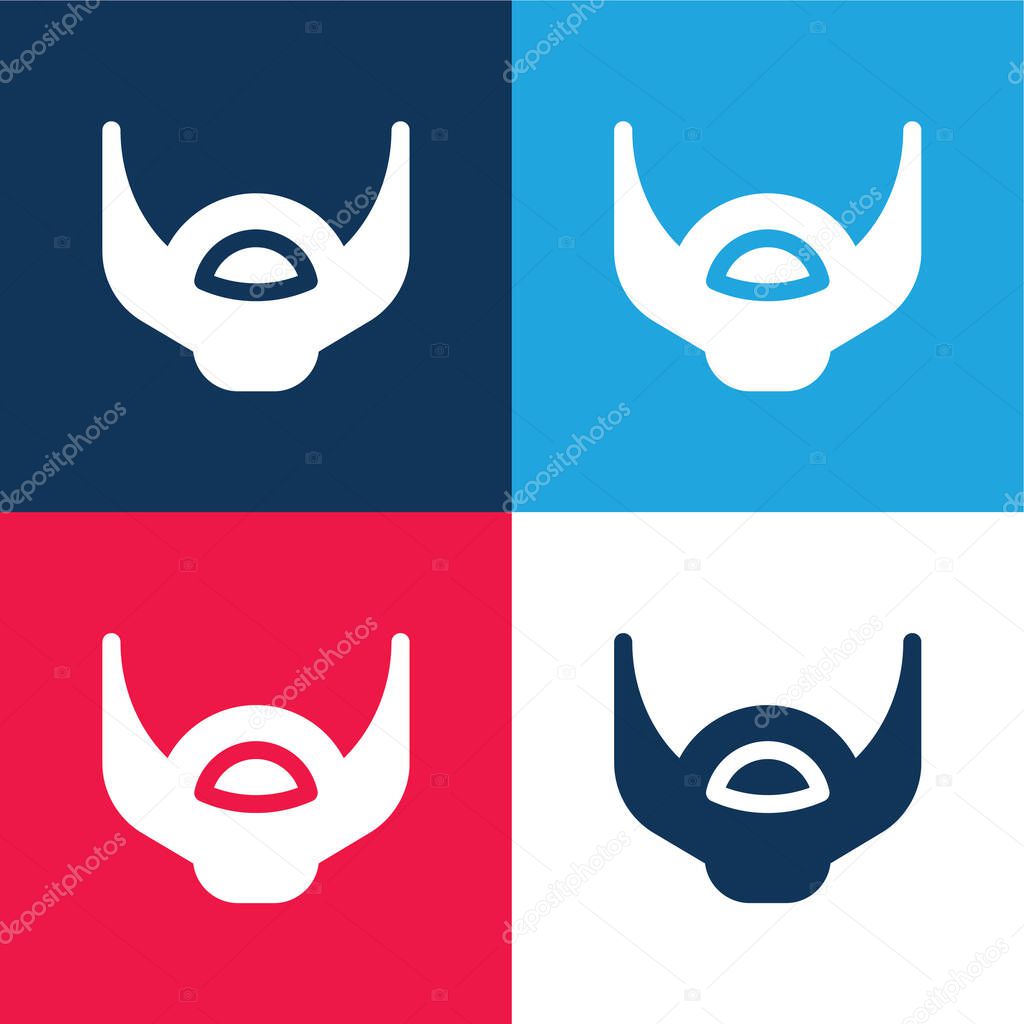 Beard blue and red four color minimal icon set