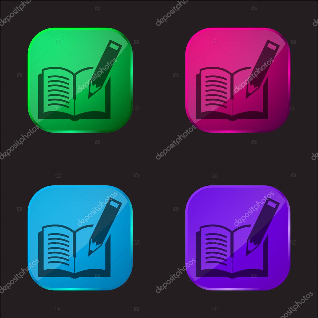 Book And Pen four color glass button icon