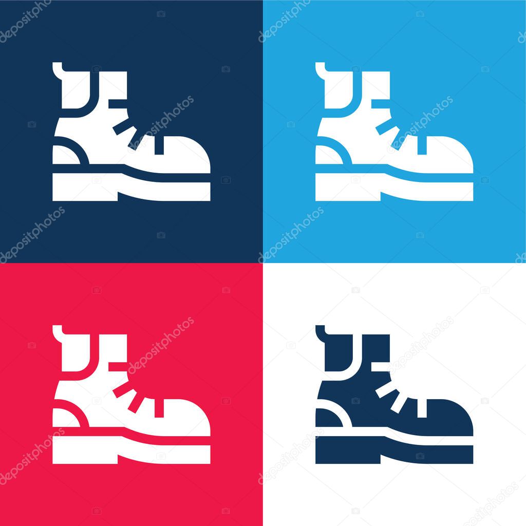 Boots blue and red four color minimal icon set