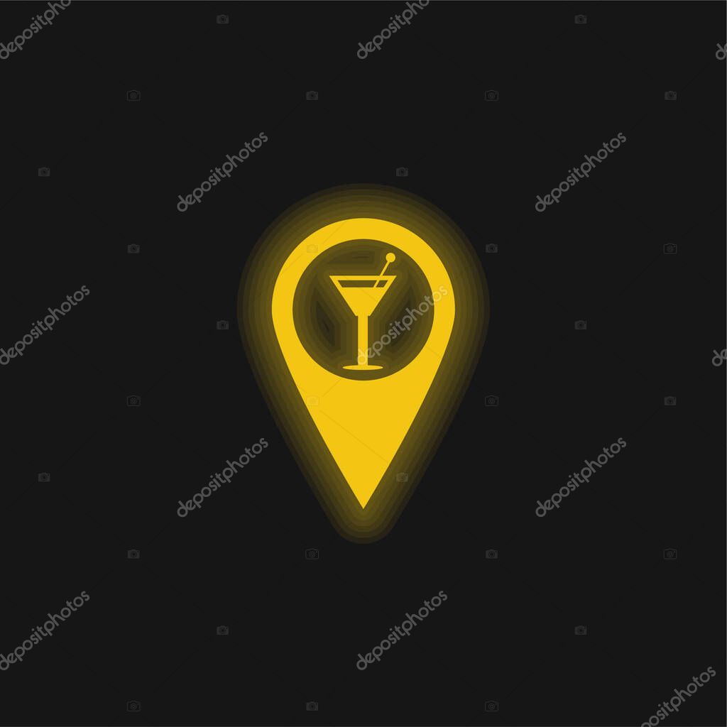 Bar Pin yellow glowing neon icon