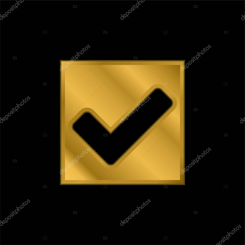 Accept gold plated metalic icon or logo vector