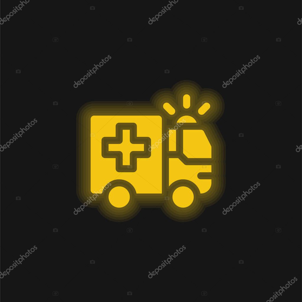 Ambulance yellow glowing neon icon