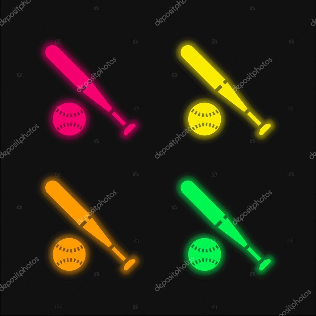 Baseball four color glowing neon vector icon