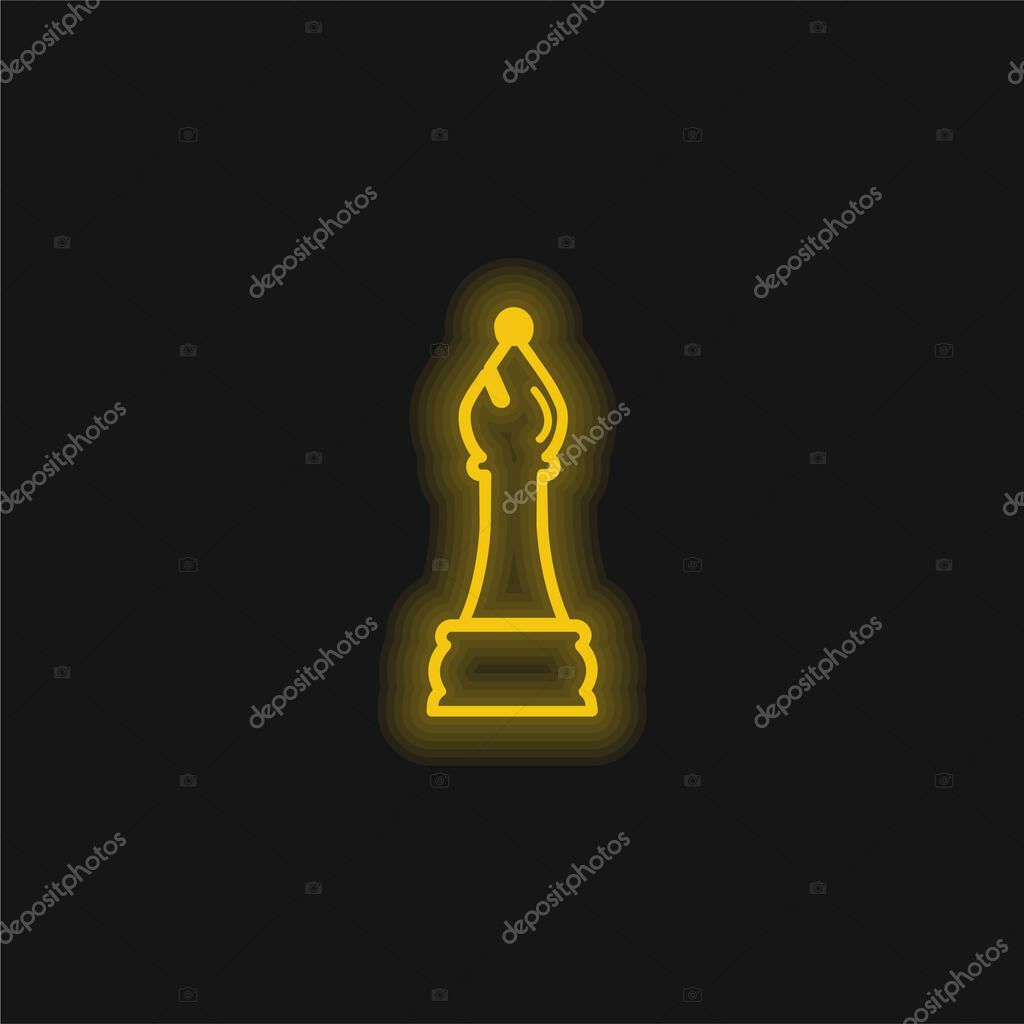 Bishop Chess Piece Outline yellow glowing neon icon