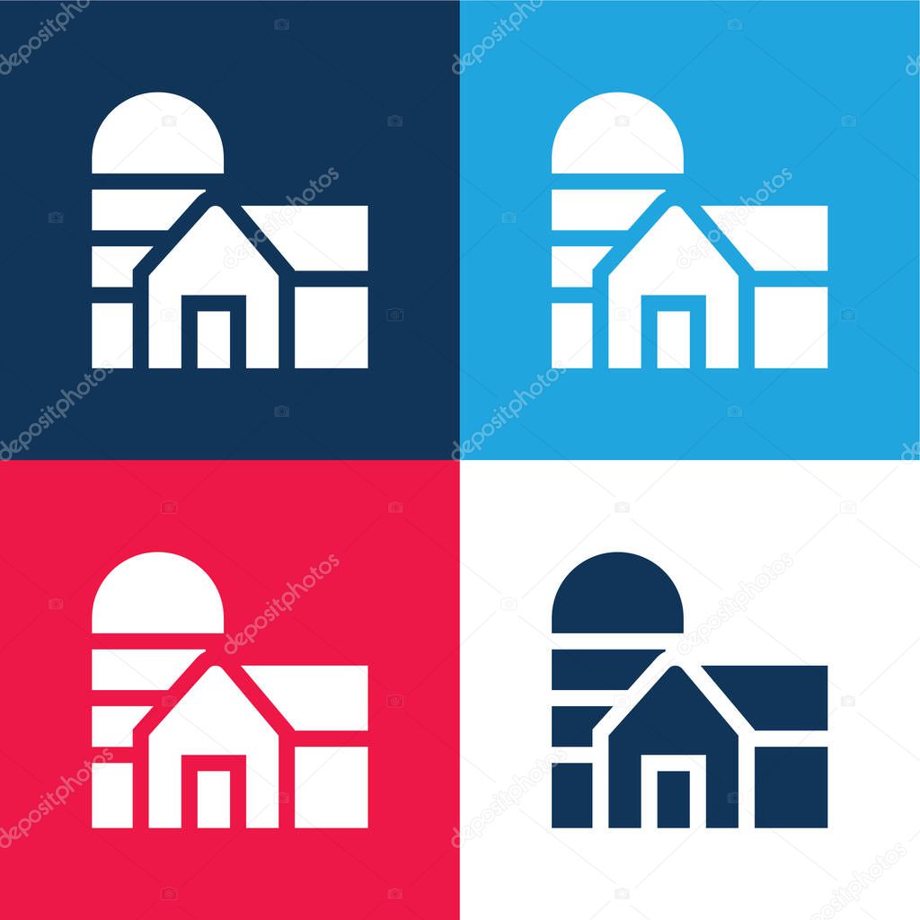 Barn blue and red four color minimal icon set