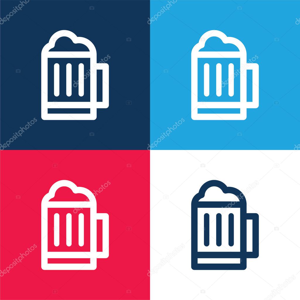 Beer blue and red four color minimal icon set