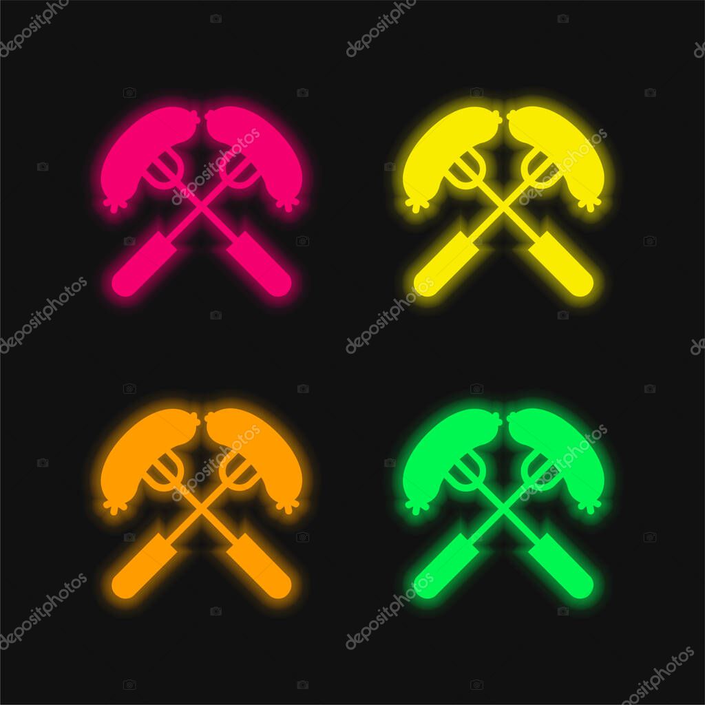 Barbecue four color glowing neon vector icon