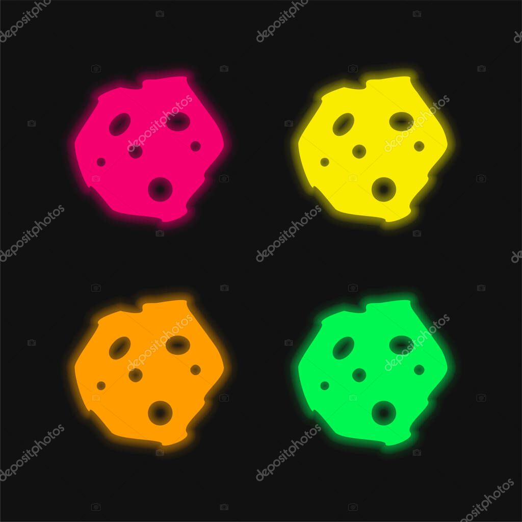 Asteroid four color glowing neon vector icon