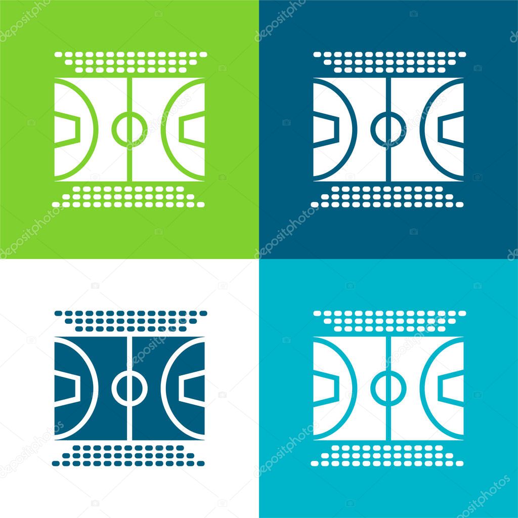 Basketball Court Flat four color minimal icon set