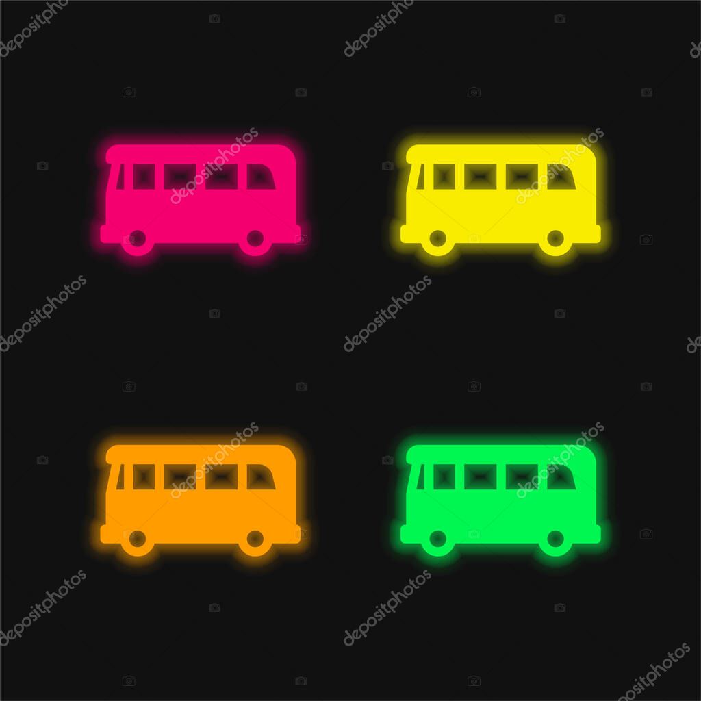 Airport Bus four color glowing neon vector icon
