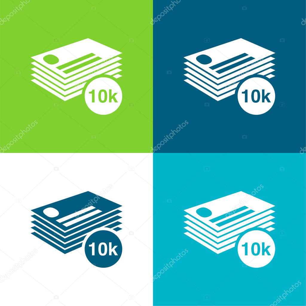 10k Of Business Cards Stack Flat four color minimal icon set