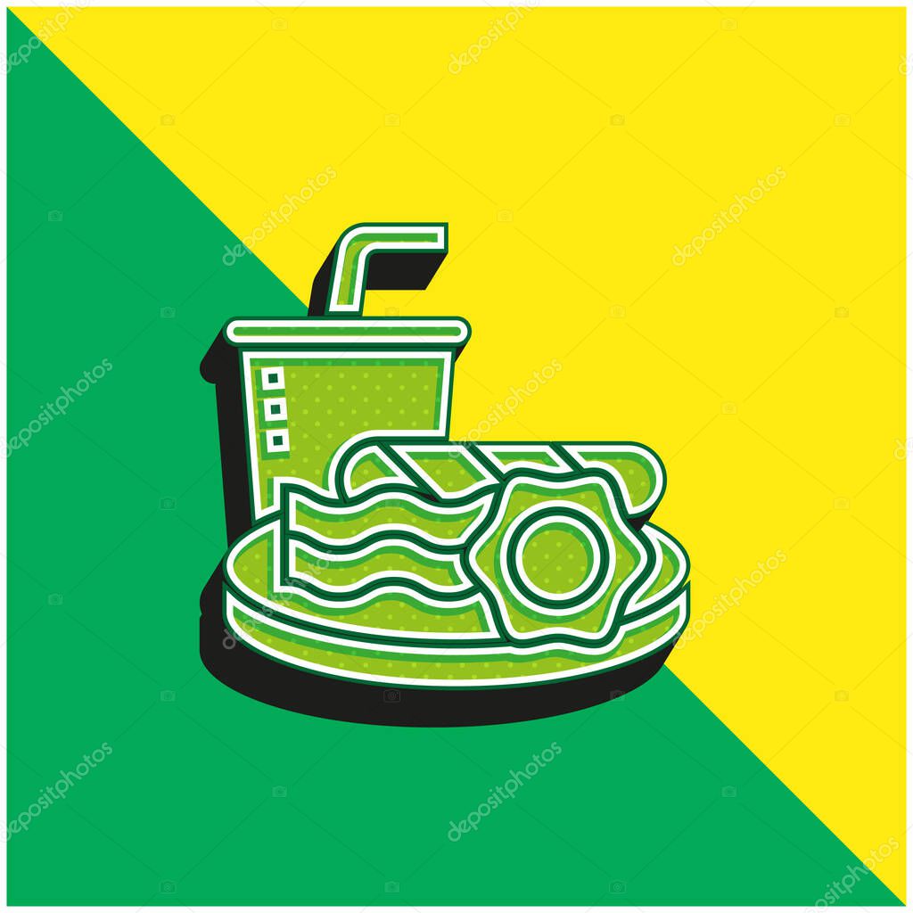 Breakfast Green and yellow modern 3d vector icon logo