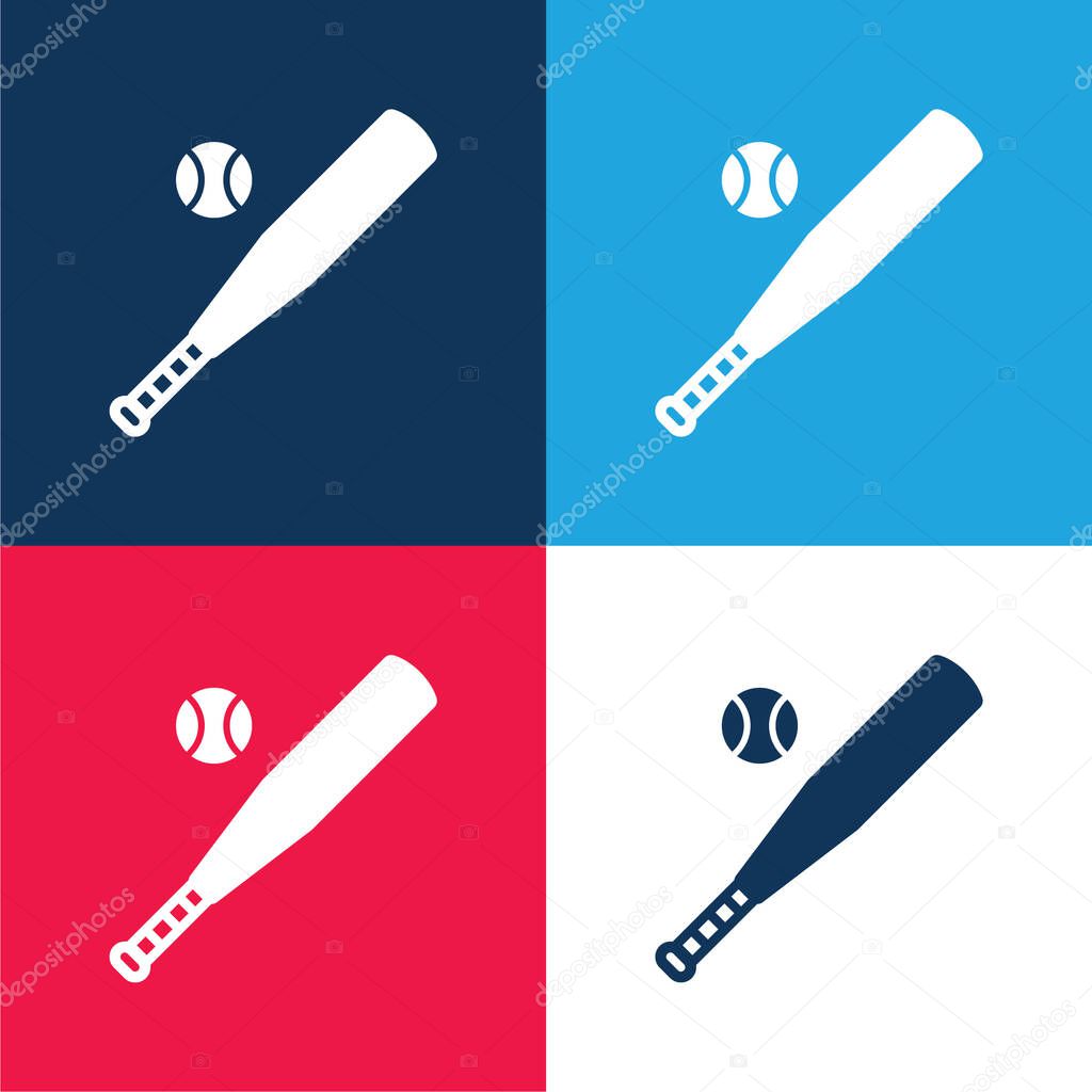 Baseball blue and red four color minimal icon set