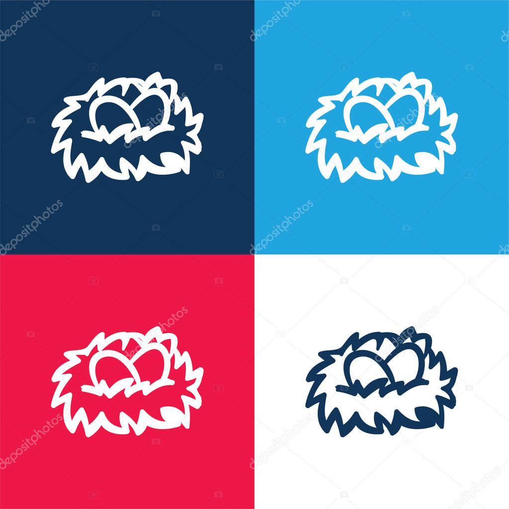 Birds Eggs On A Nest blue and red four color minimal icon set