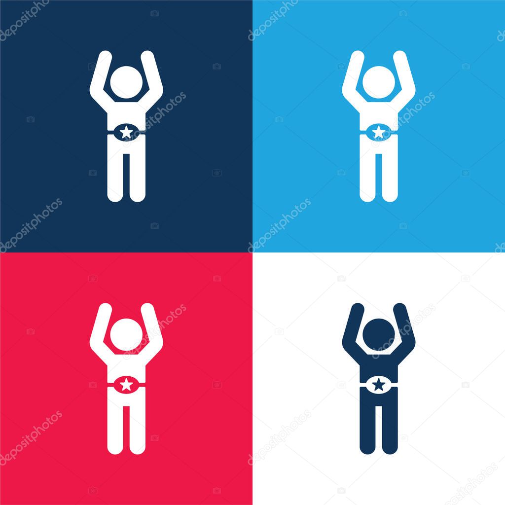 Boxer With Belt blue and red four color minimal icon set