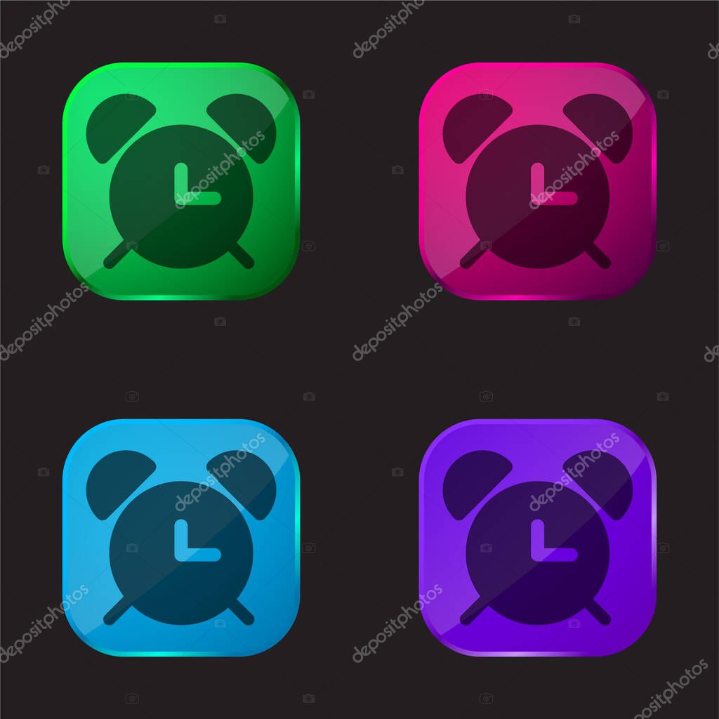Alarmclock With Bells four color glass button icon