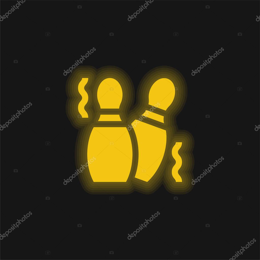 Bowling Pins yellow glowing neon icon