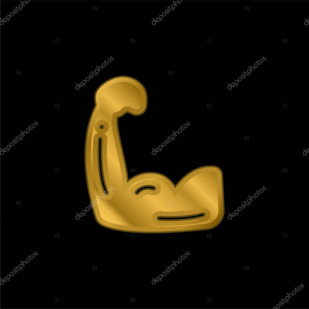 Biceps gold plated metalic icon or logo vector