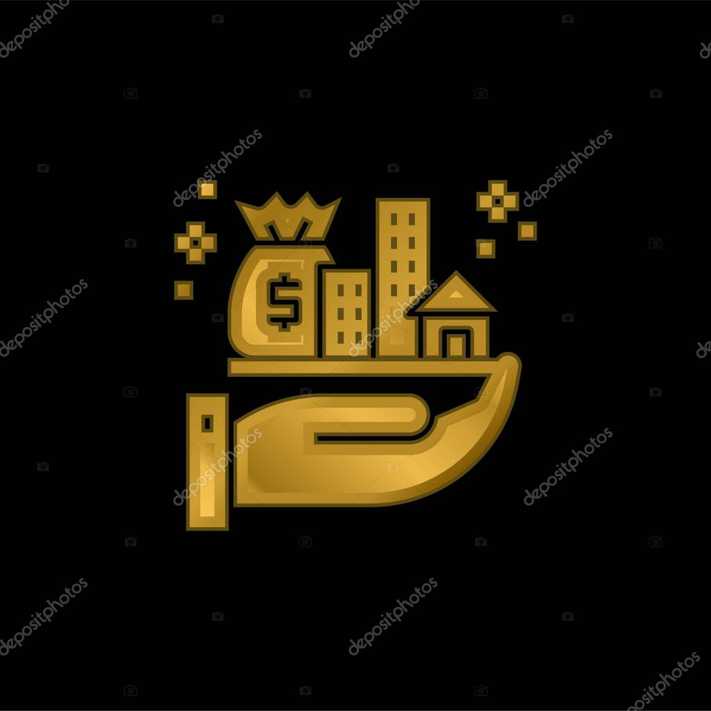Assets gold plated metalic icon or logo vector