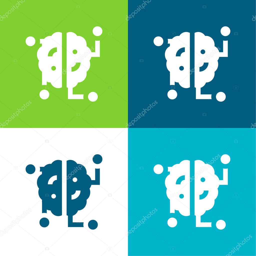 Brain Flat four color minimal icon set