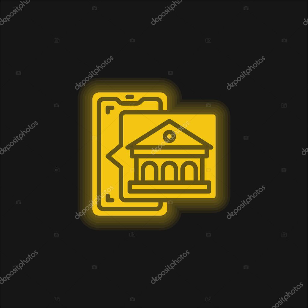 Bank yellow glowing neon icon