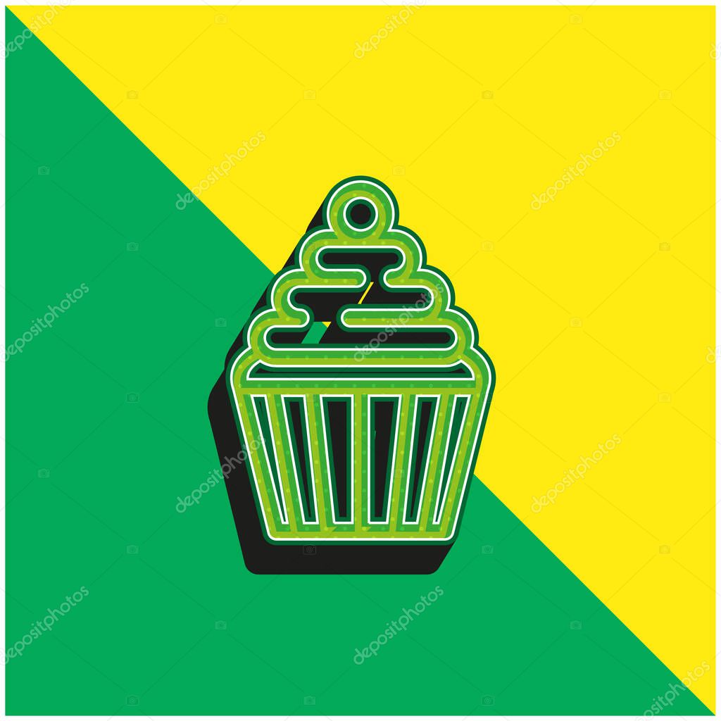 Big Cupcake With Cherry Green and yellow modern 3d vector icon logo