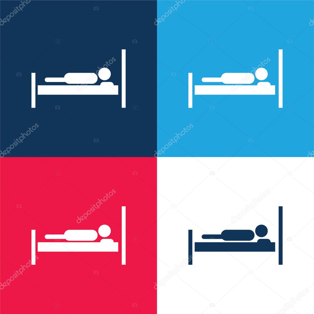 Bed With A Person Lying On It blue and red four color minimal icon set