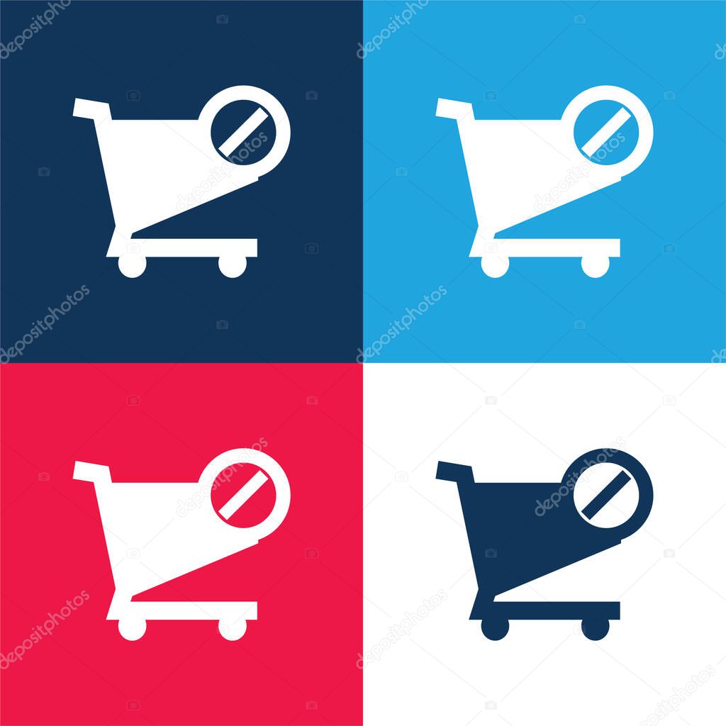 Blocked Shopping Cart E Commerce Symbol blue and red four color minimal icon set