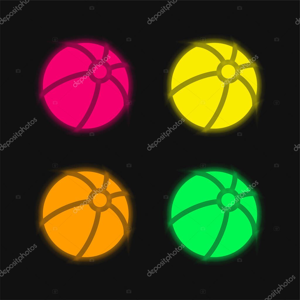 Ball four color glowing neon vector icon