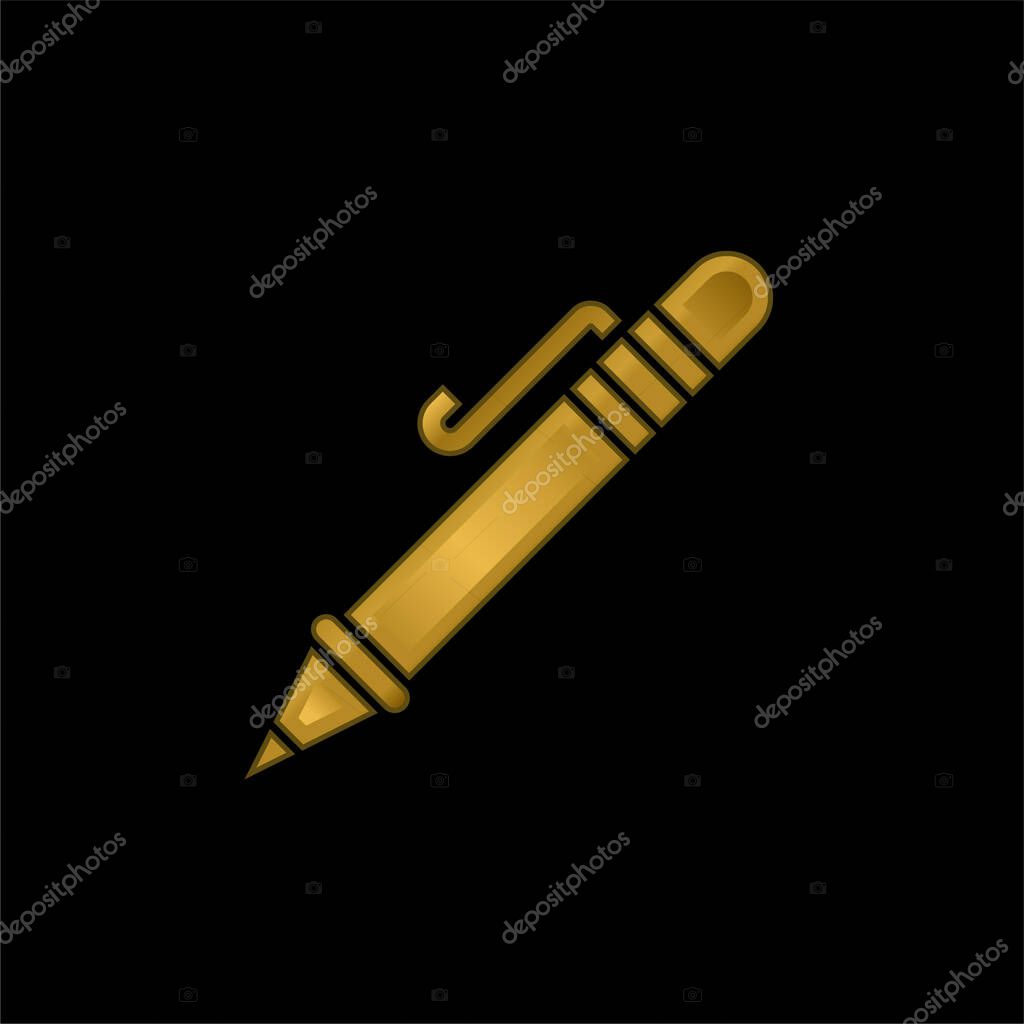 Ballpoint Pen gold plated metalic icon or logo vector