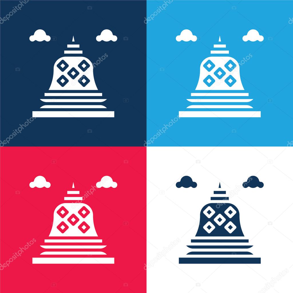 Borobudur blue and red four color minimal icon set