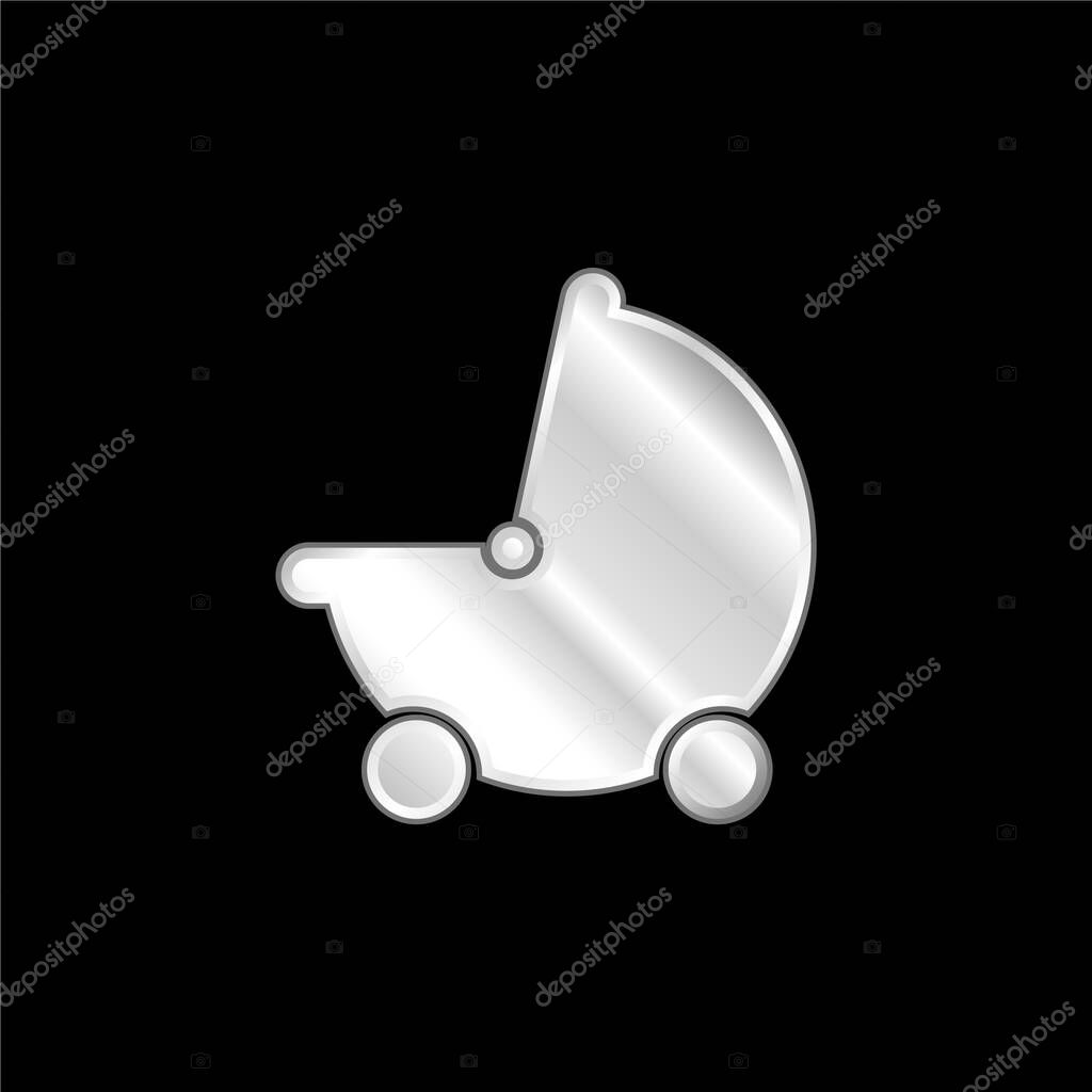 Baby Black Stroller Transport silver plated metallic icon