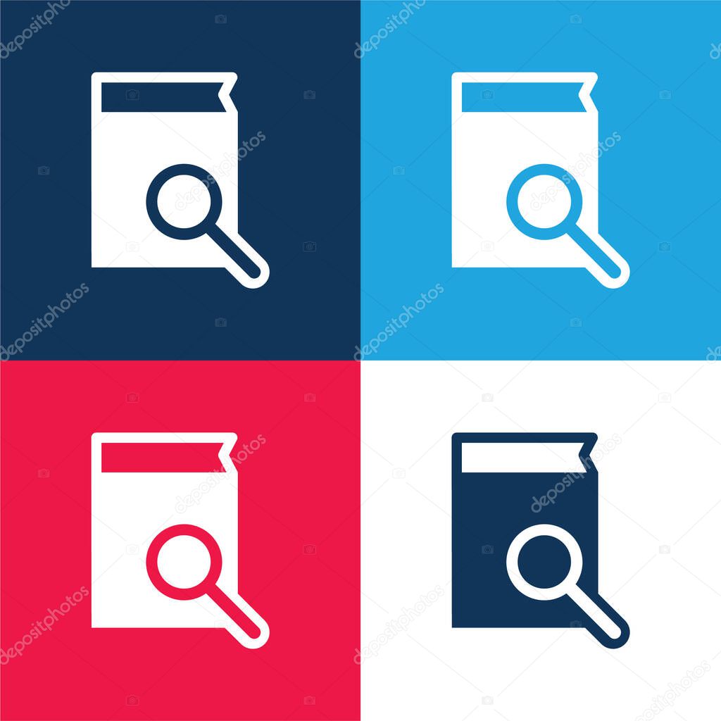 Book Search Interface Symbol blue and red four color minimal icon set