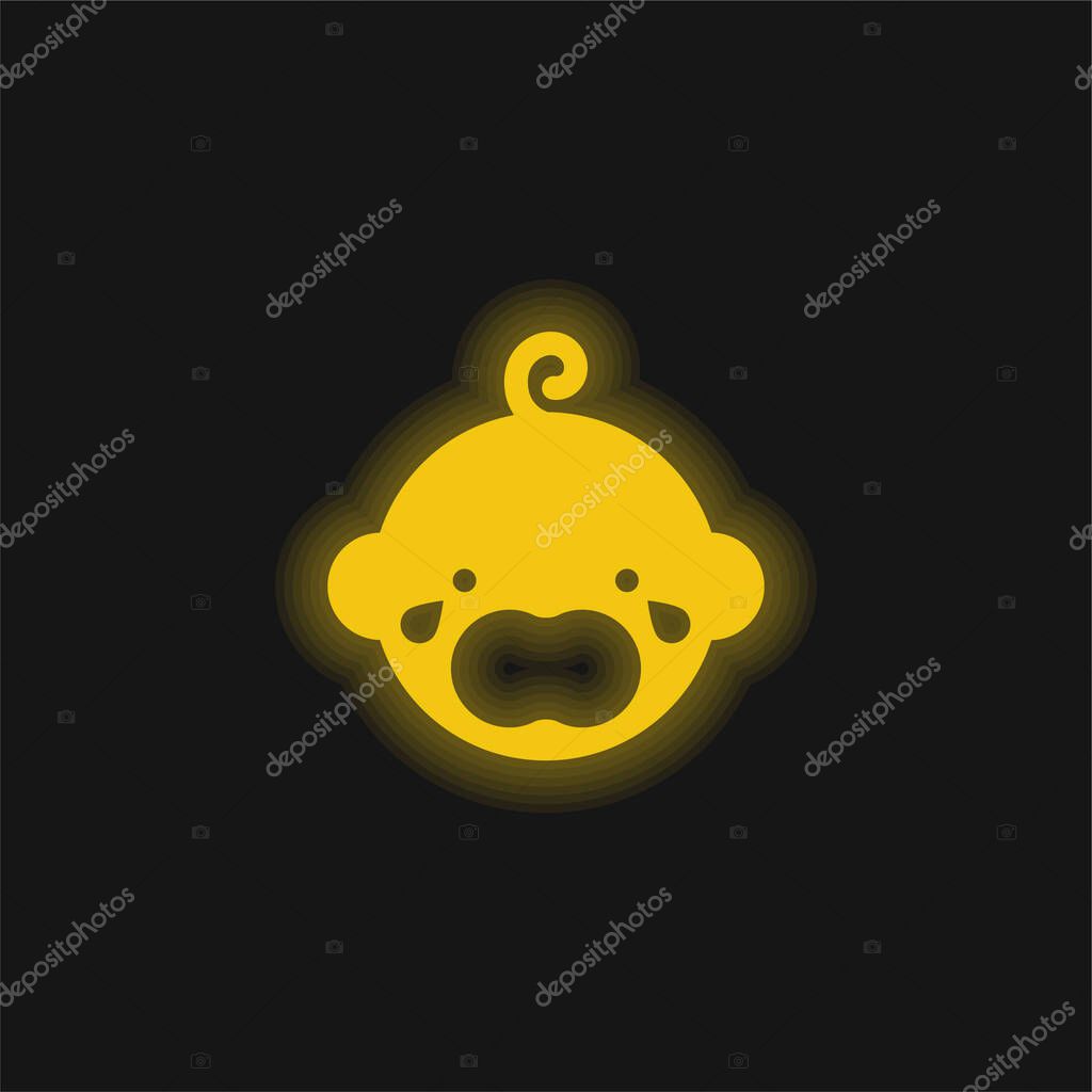 Baby Crying yellow glowing neon icon