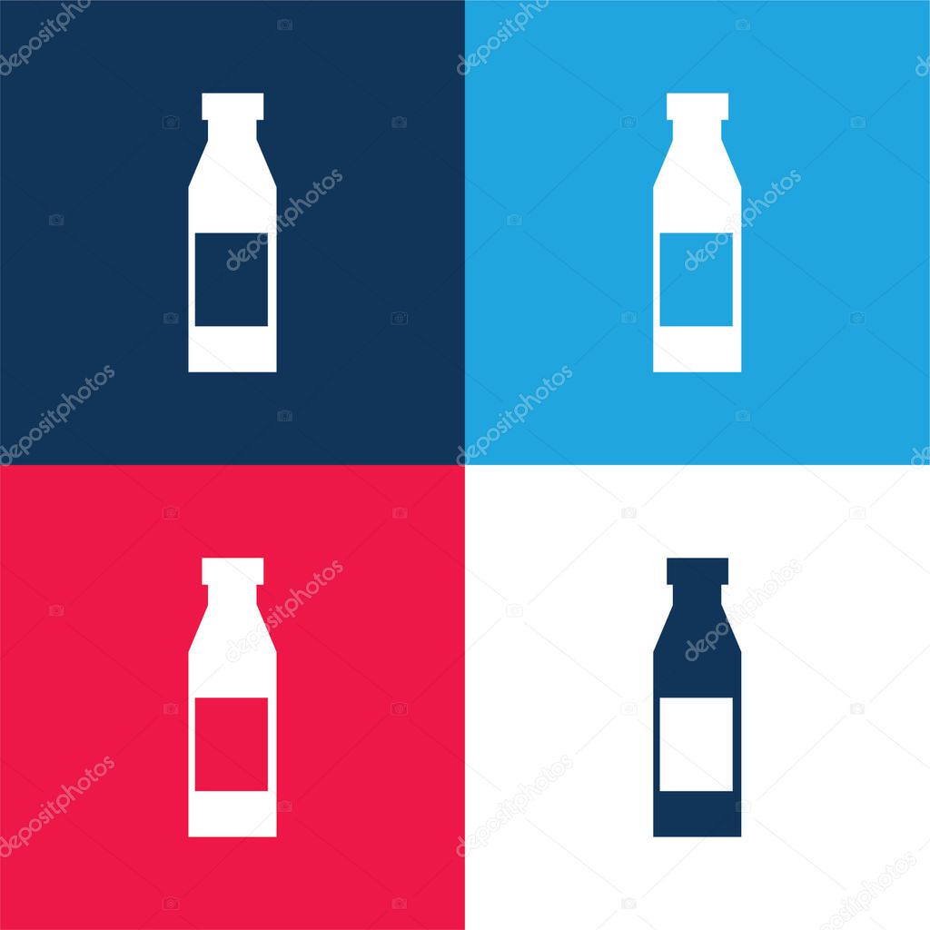Bottle With Label blue and red four color minimal icon set