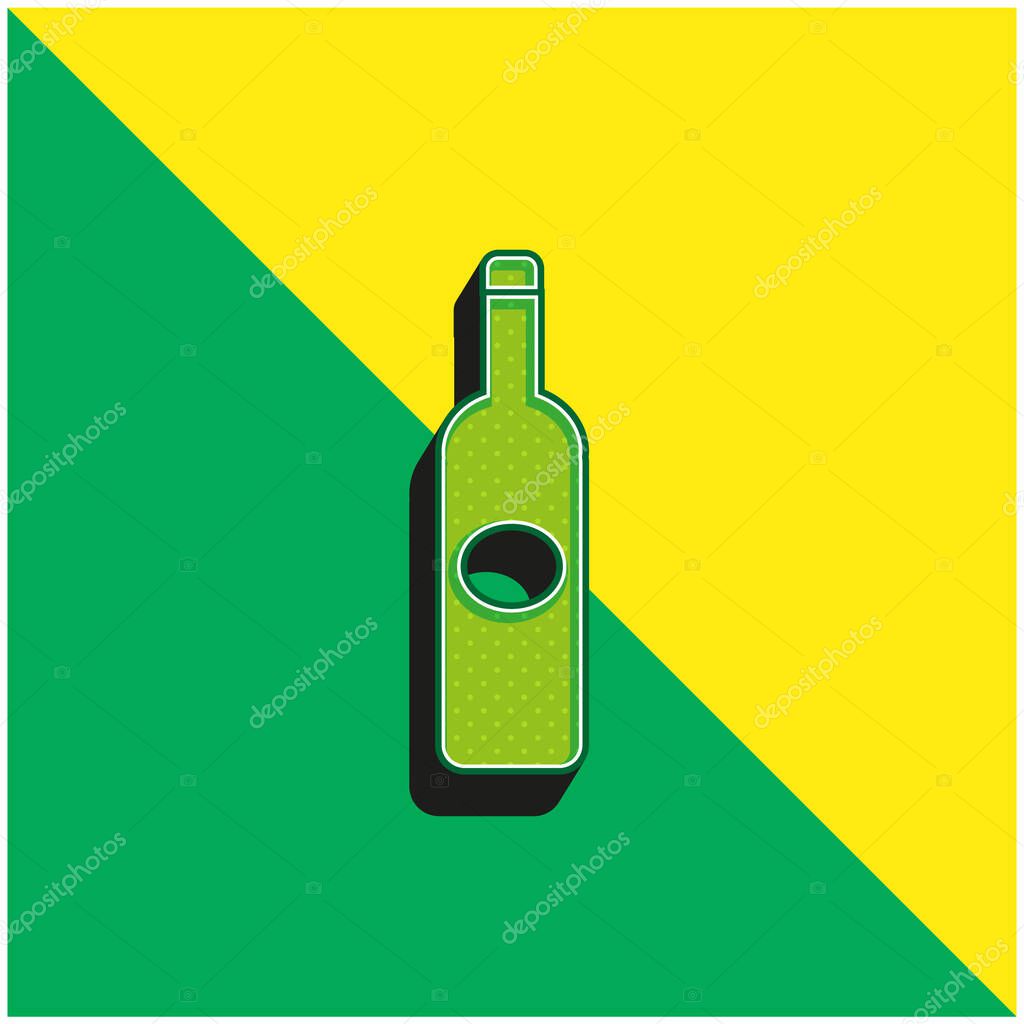 Bottle Dark Big Shape With Oval Label Green and yellow modern 3d vector icon logo