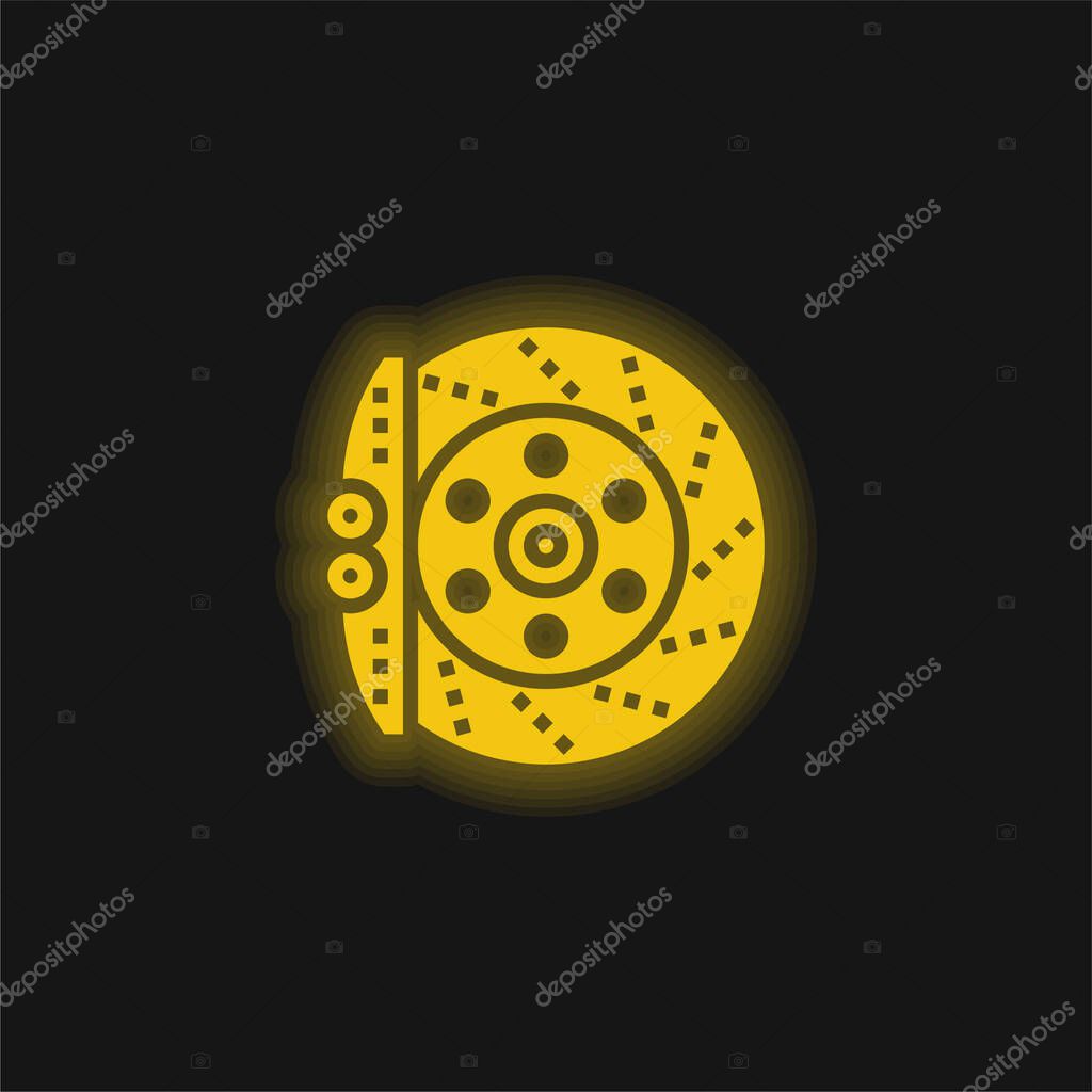 Brake yellow glowing neon icon