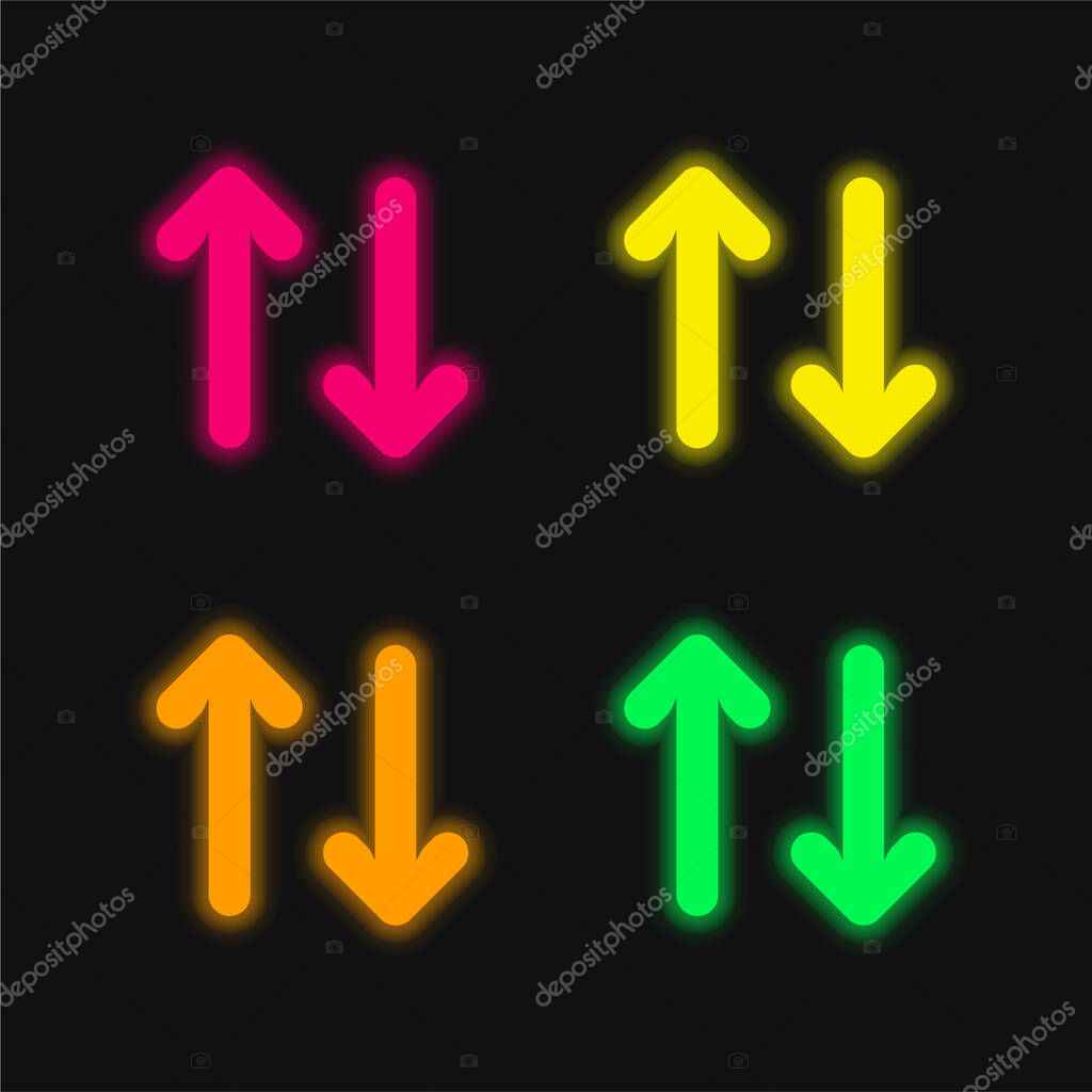 Arrows four color glowing neon vector icon