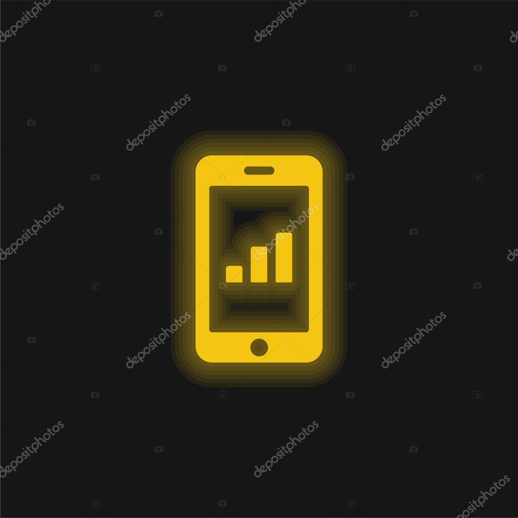Bars Graphic On Tablet Screen yellow glowing neon icon