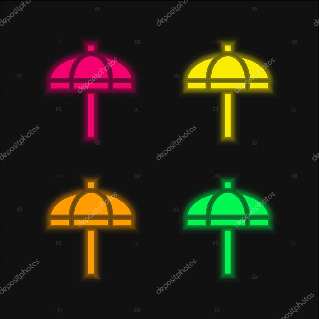Beach Umbrella four color glowing neon vector icon