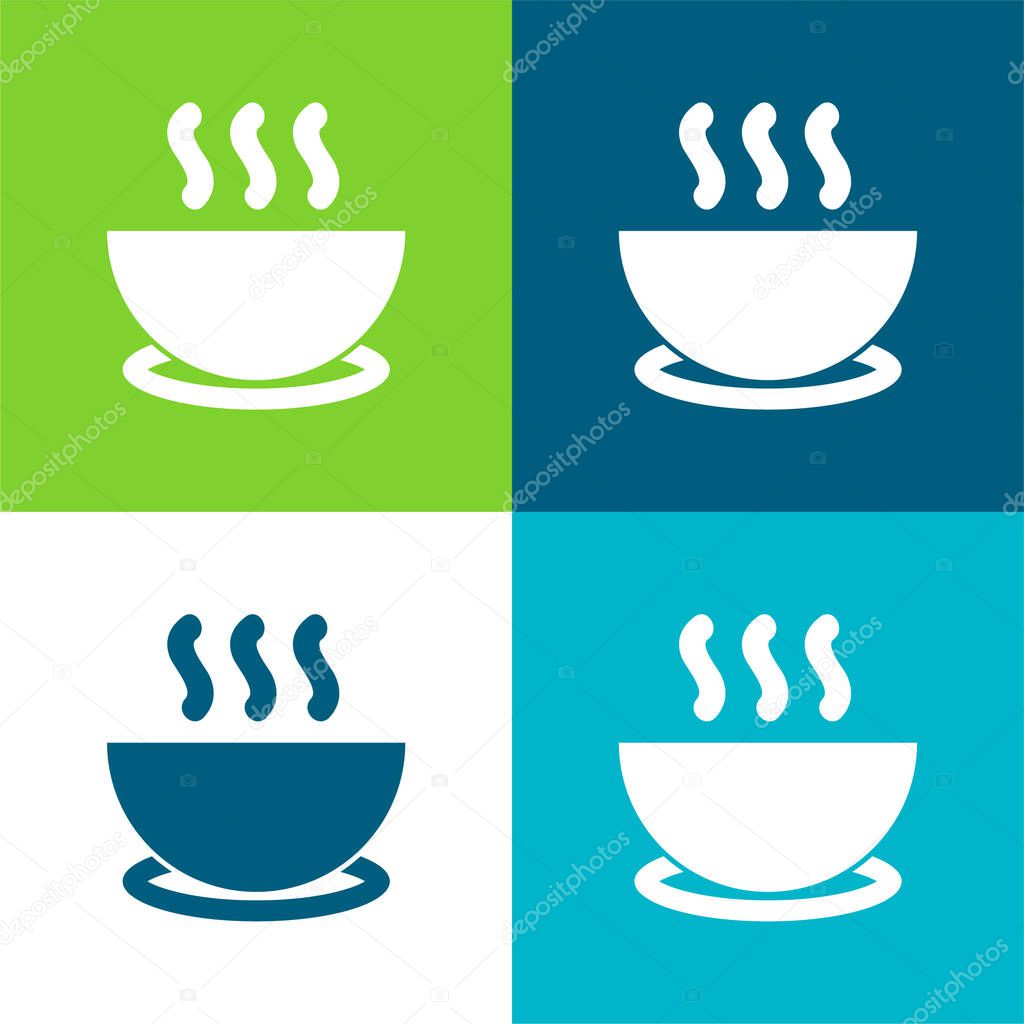 Bowl Of Hot Soup On A Plate Flat four color minimal icon set