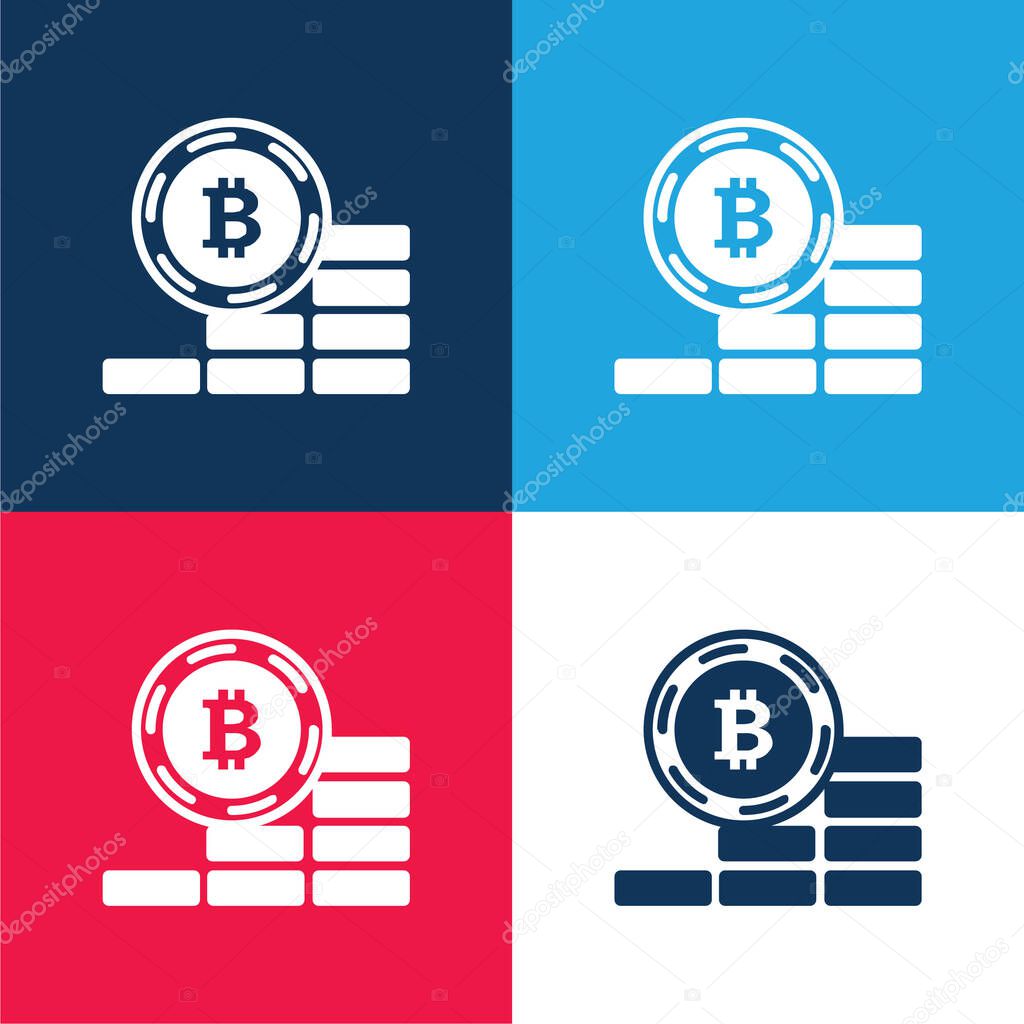 Bitcoin Ascending Coin blue and red four color minimal icon set