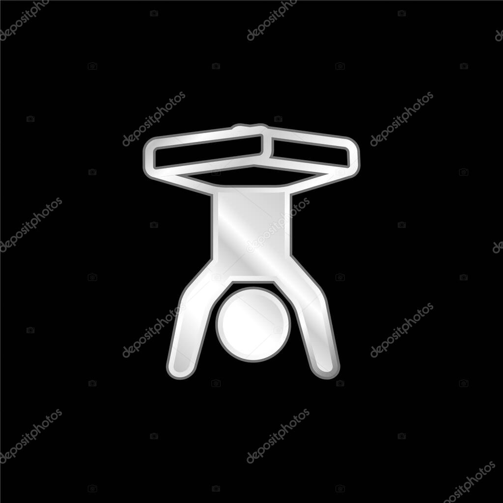 Boy Handstands With Legs Flexed silver plated metallic icon