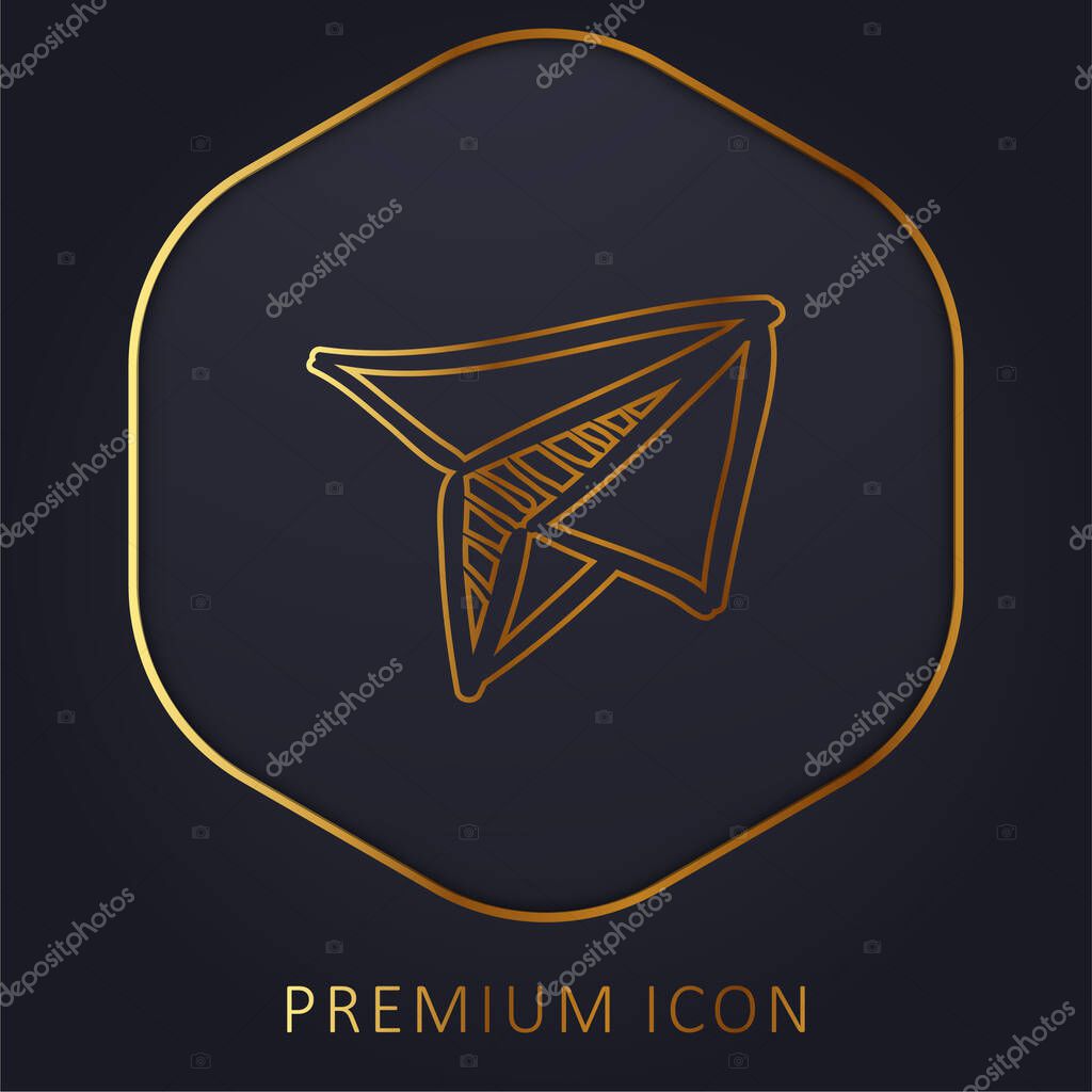 Airplane Toy Of Folded Paper golden line premium logo or icon