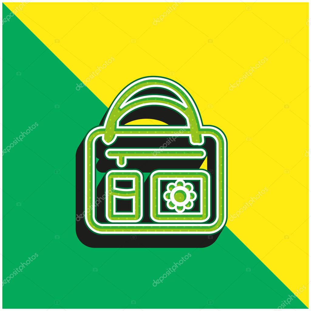 Baby Bag With Flower Design Green and yellow modern 3d vector icon logo