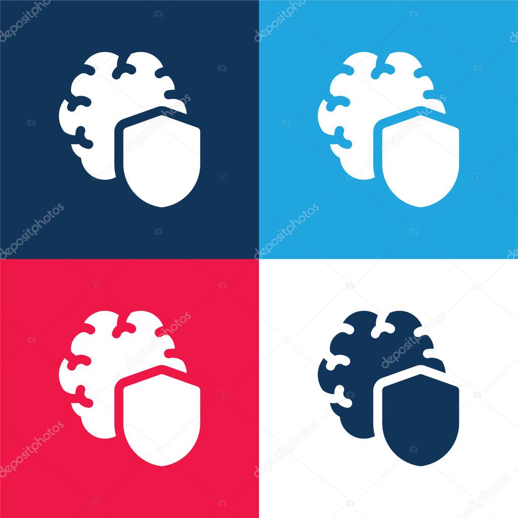 Brain blue and red four color minimal icon set