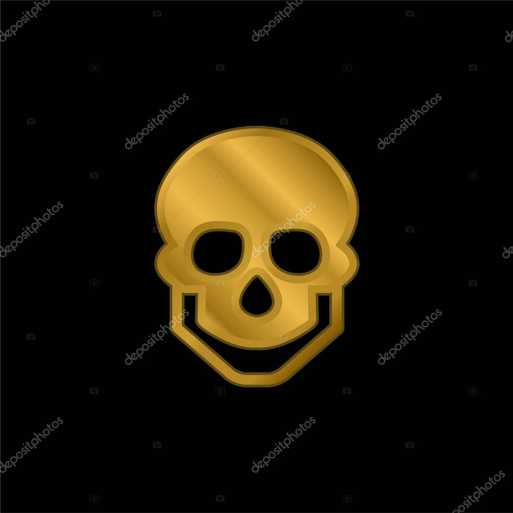 Big Skull gold plated metalic icon or logo vector