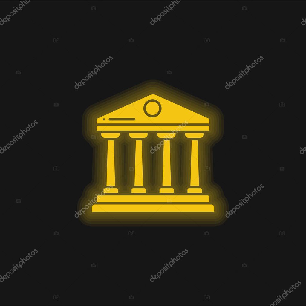 Bank yellow glowing neon icon